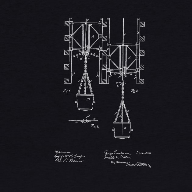 safety device for use in sinking mine shafts Vintage Patent Hand Drawing by TheYoungDesigns